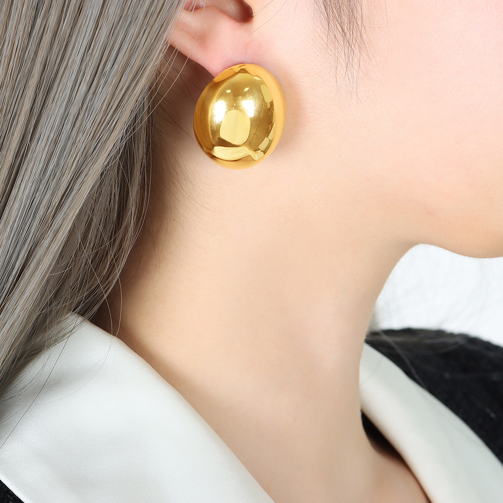 Oval Waterproof Non Tarnish Earrings For Women, PVD Coated 304 Stainless Steel With Real Gold Plated And Titanium Steel Inlay 7