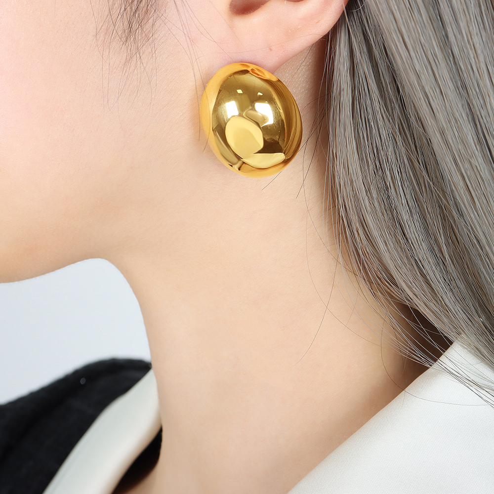 Oval Waterproof Non Tarnish Earrings For Women, PVD Coated 304 Stainless Steel With Real Gold Plated And Titanium Steel Inlay 10