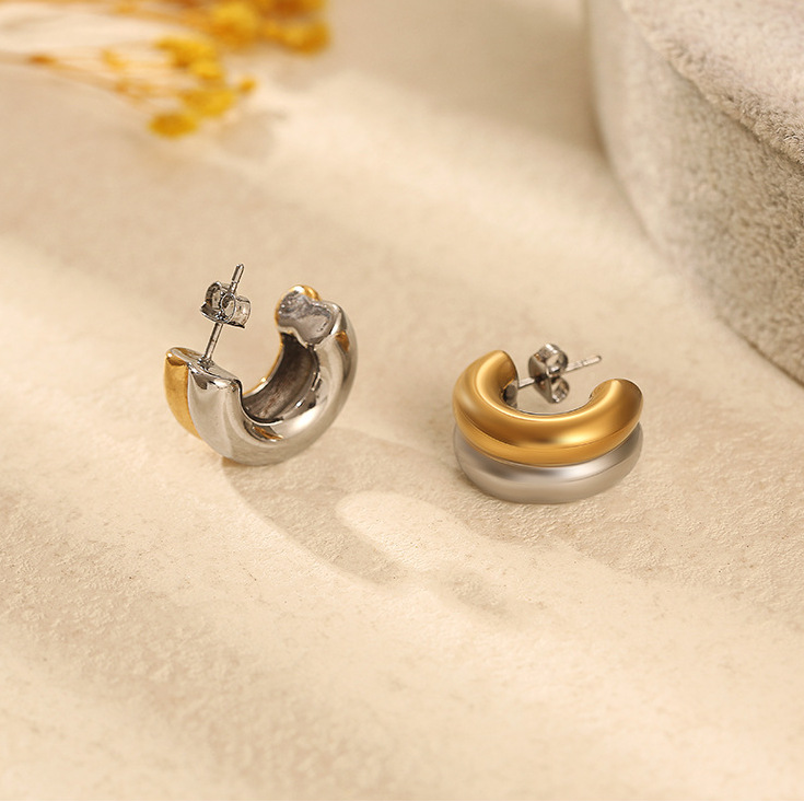 Color Block Drop Earrings For Women, 18K Real Gold Plated 304 Stainless Steel With PVD Coated Plating 2