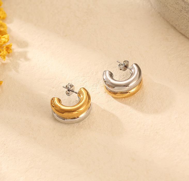 Color Block Drop Earrings For Women, 18K Real Gold Plated 304 Stainless Steel With PVD Coated Plating 3