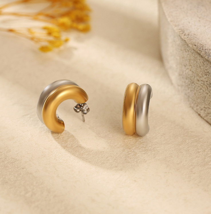 Color Block Drop Earrings For Women, 18K Real Gold Plated 304 Stainless Steel With PVD Coated Plating 4