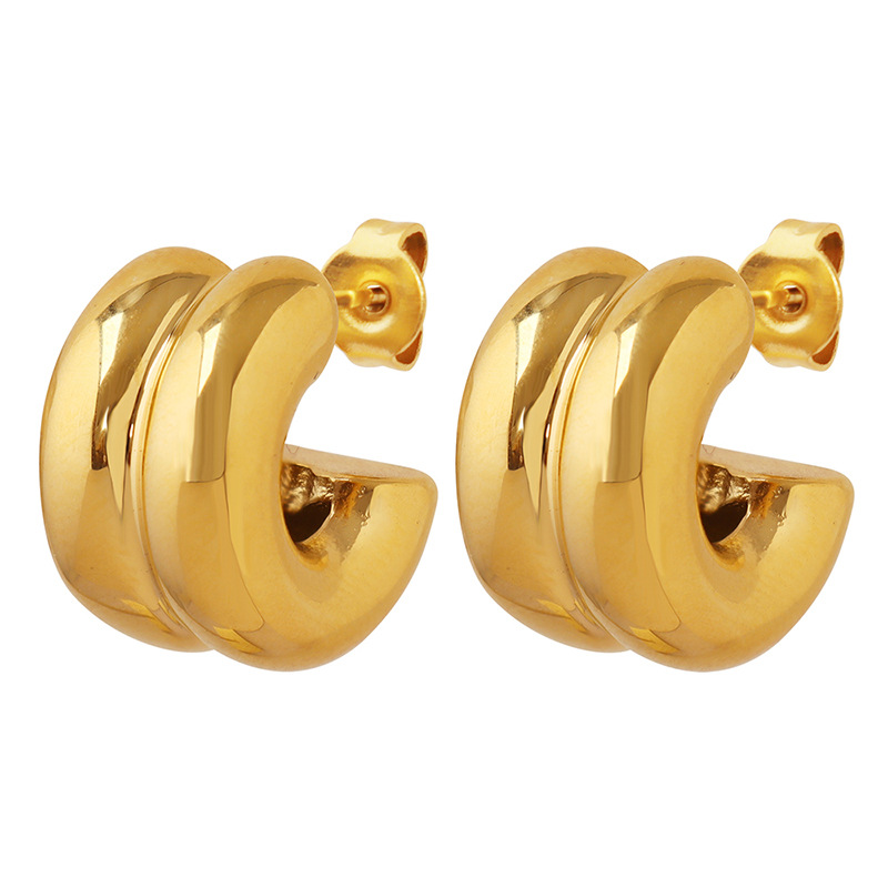 C Shape Earrings For Women, Waterproof Non Tarnish 304 Stainless Steel With 18K Real Gold PVD Coated Plating 4