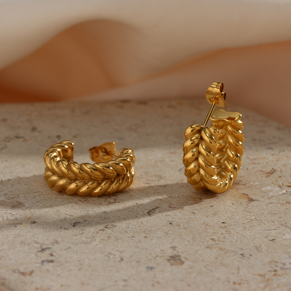 C Shape Earrings For Women, Waterproof Non Tarnish 304 Stainless Steel With PVD Coated 18K Real Gold Plated Finish