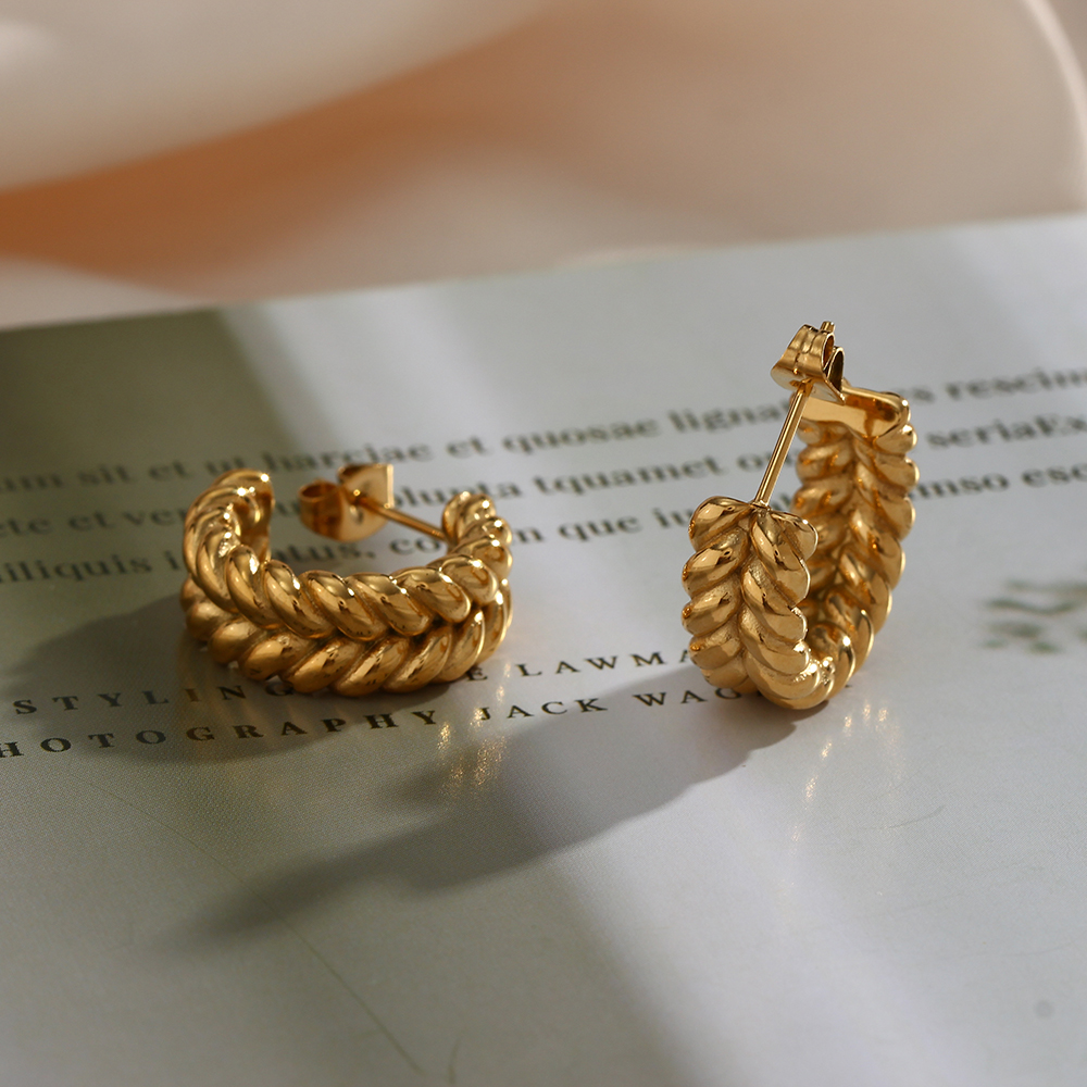 C Shape Earrings For Women, Waterproof Non Tarnish 304 Stainless Steel With PVD Coated 18K Real Gold Plated Finish 3