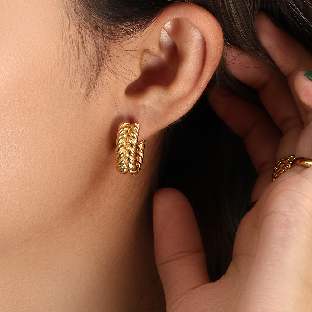 C Shape Earrings For Women, Waterproof Non Tarnish 304 Stainless Steel With PVD Coated 18K Real Gold Plated Finish 5