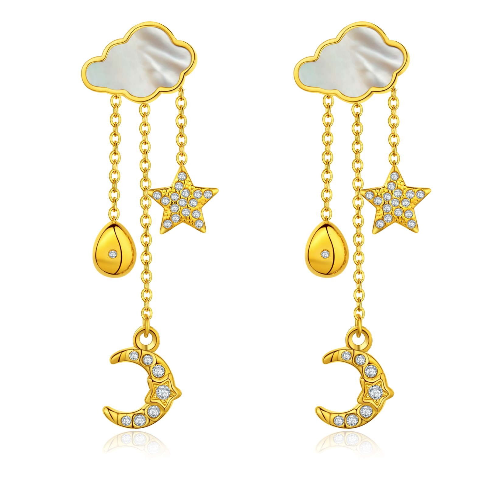 Basic Clouds Stud Earrings For Women In Gold Plated Stainless Steel With Shell Inlay 6