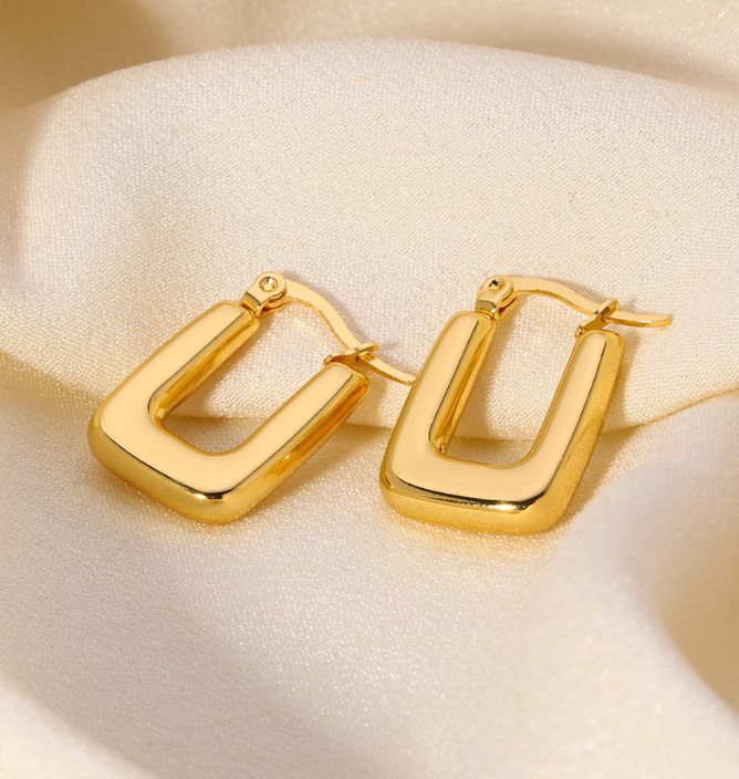 Solid Color Stud Earrings For Women With 18K Gold Plated PVD Vacuum Plating, 304 Stainless Steel And Zircon Inlay