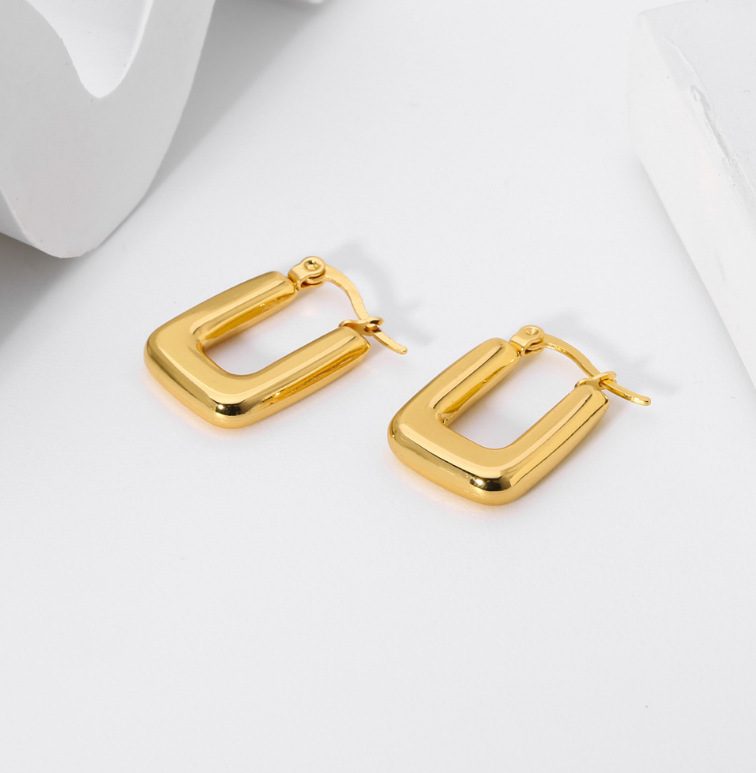 Solid Color Stud Earrings For Women With 18K Gold Plated PVD Vacuum Plating, 304 Stainless Steel And Zircon Inlay 2