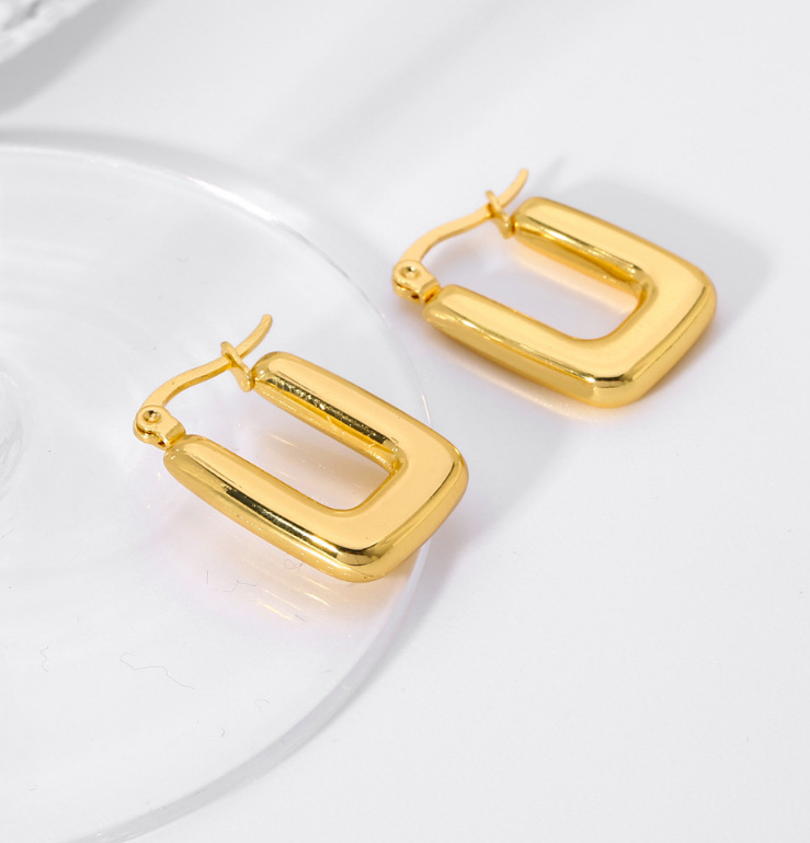 Solid Color Stud Earrings For Women With 18K Gold Plated PVD Vacuum Plating, 304 Stainless Steel And Zircon Inlay 3