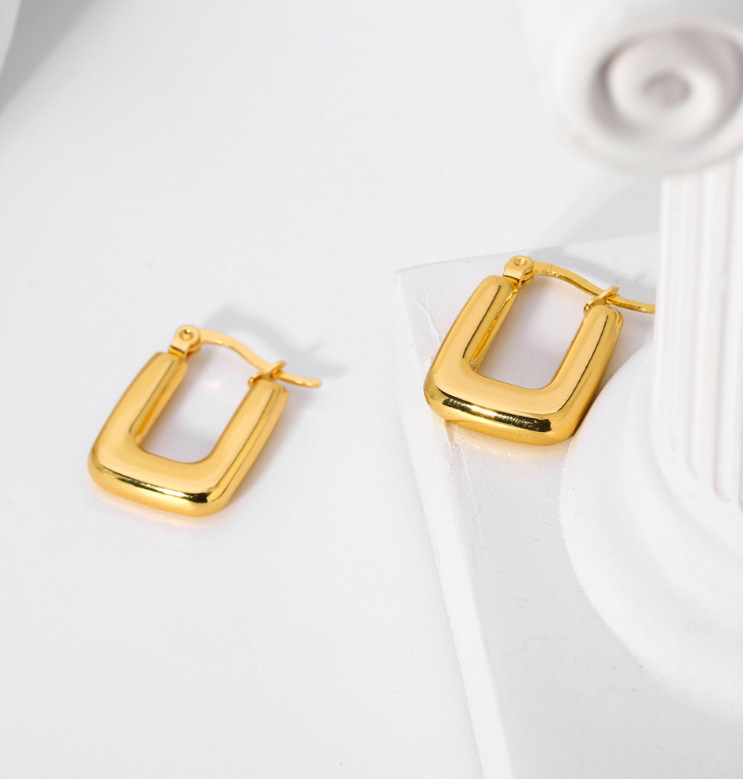 Solid Color Stud Earrings For Women With 18K Gold Plated PVD Vacuum Plating, 304 Stainless Steel And Zircon Inlay 4