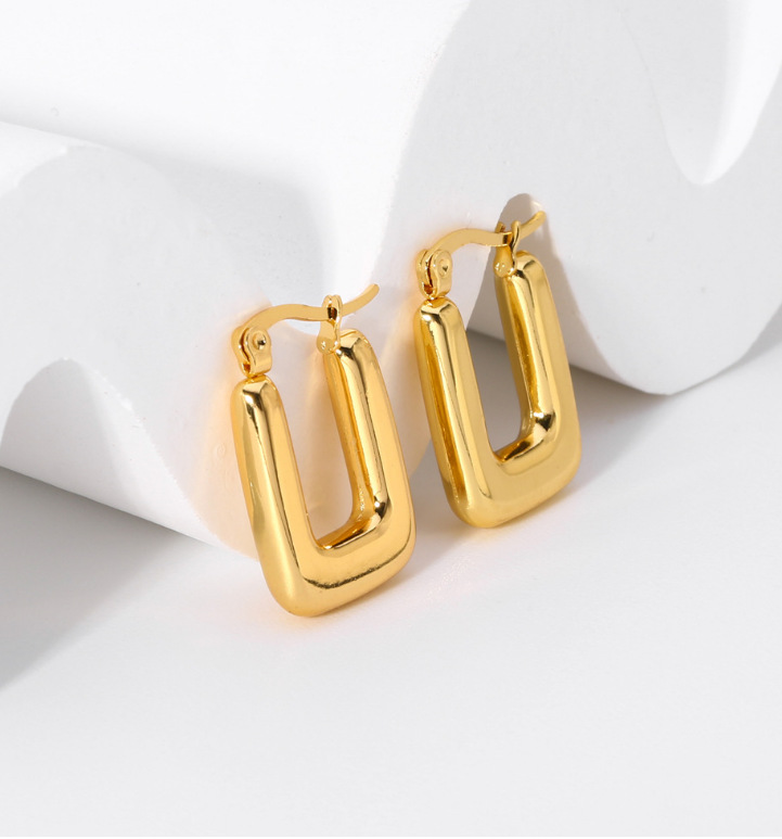 Solid Color Stud Earrings For Women With 18K Gold Plated PVD Vacuum Plating, 304 Stainless Steel And Zircon Inlay 5