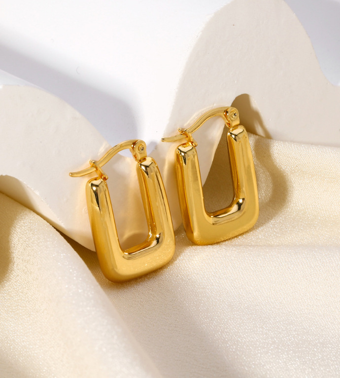 Solid Color Stud Earrings For Women With 18K Gold Plated PVD Vacuum Plating, 304 Stainless Steel And Zircon Inlay 6