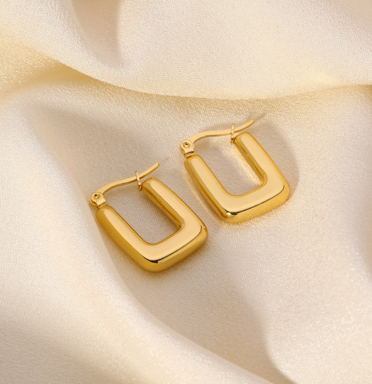Solid Color Stud Earrings For Women With 18K Gold Plated PVD Vacuum Plating, 304 Stainless Steel And Zircon Inlay 7