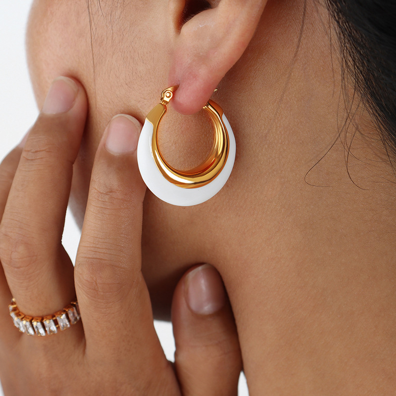Geometric Hoop Earrings For Women In 304 Stainless Steel With Real Gold Plated PVD Coating And 0.03µm-0.05µm Electroplated Thickness