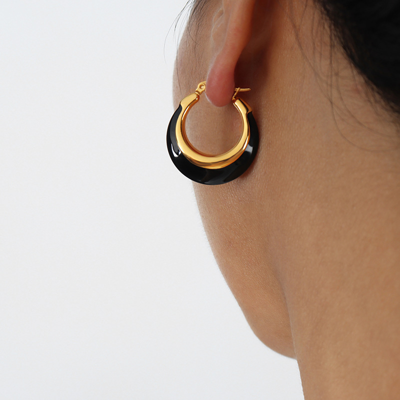 Geometric Hoop Earrings For Women In 304 Stainless Steel With Real Gold Plated PVD Coating And 0.03µm-0.05µm Electroplated Thickness 3