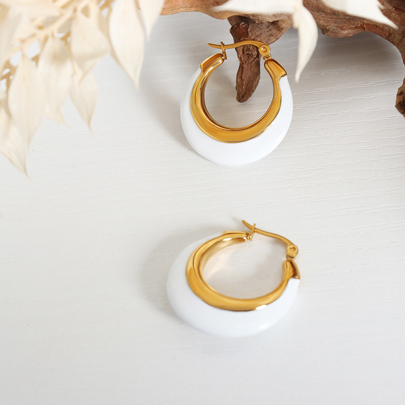 Geometric Hoop Earrings For Women In 304 Stainless Steel With Real Gold Plated PVD Coating And 0.03µm-0.05µm Electroplated Thickness 4