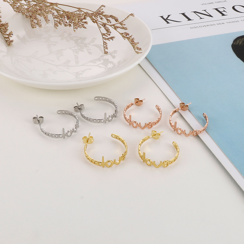 C Shape Earrings For Women In 304 Stainless Steel Featuring 18K Real Gold Plated PVD Coated Finish And Stone-Free Inlay