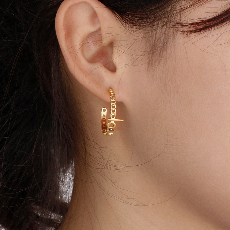 C Shape Earrings For Women In 304 Stainless Steel Featuring 18K Real Gold Plated PVD Coated Finish And Stone-Free Inlay 8