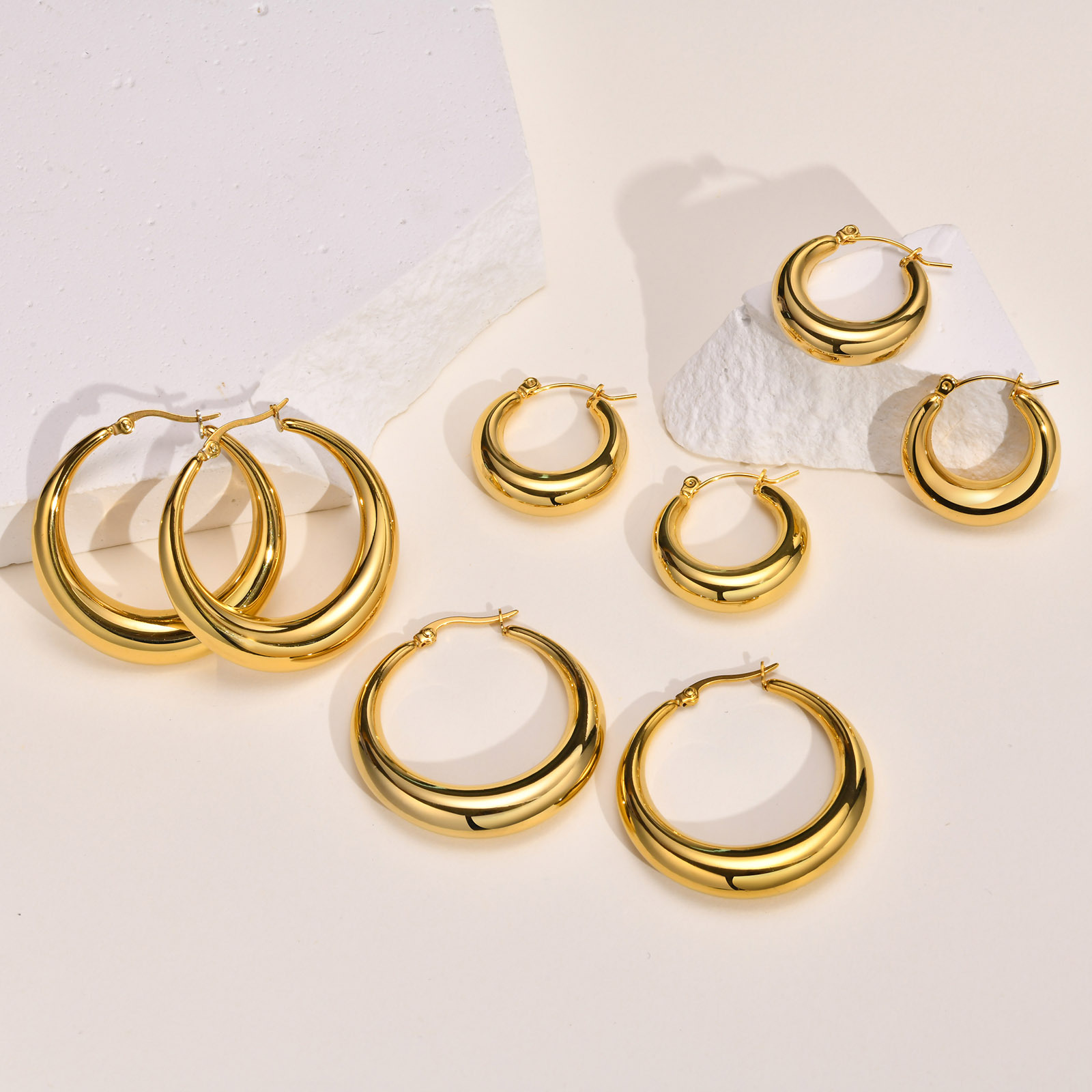 Geometric Hoop Earrings For Women Featuring Gold Plated 304 Stainless Steel With PVD Vacuum Plating