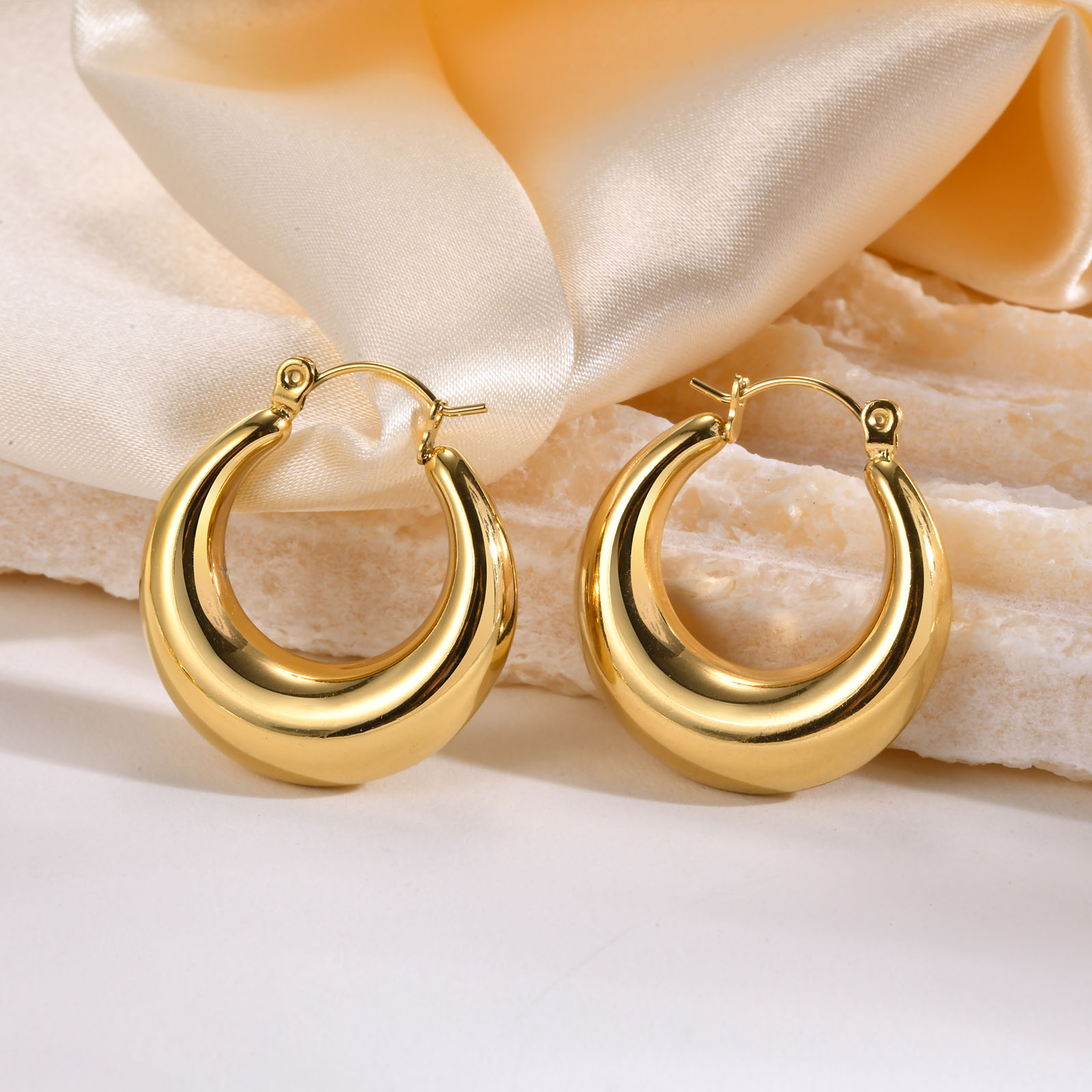 Geometric Hoop Earrings For Women Featuring Gold Plated 304 Stainless Steel With PVD Vacuum Plating 2