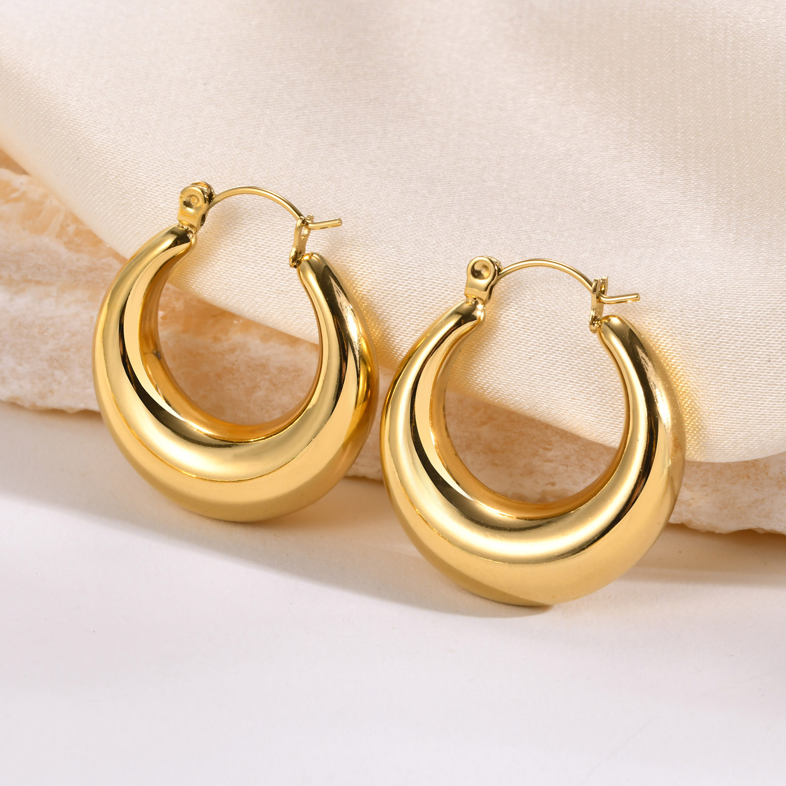 Geometric Hoop Earrings For Women Featuring Gold Plated 304 Stainless Steel With PVD Vacuum Plating 6