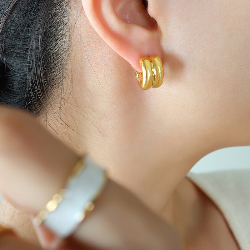C Shape Earrings For Women, Waterproof Non Tarnish 304 Stainless Steel With 18K Real Gold PVD Coated Plating 3