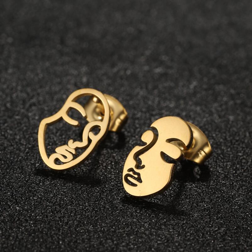 Simple Style Stainless Steel Earrings For Women Featuring Real Gold Plated Asymmetrical Design With Waterproof Non Tarnish Craft