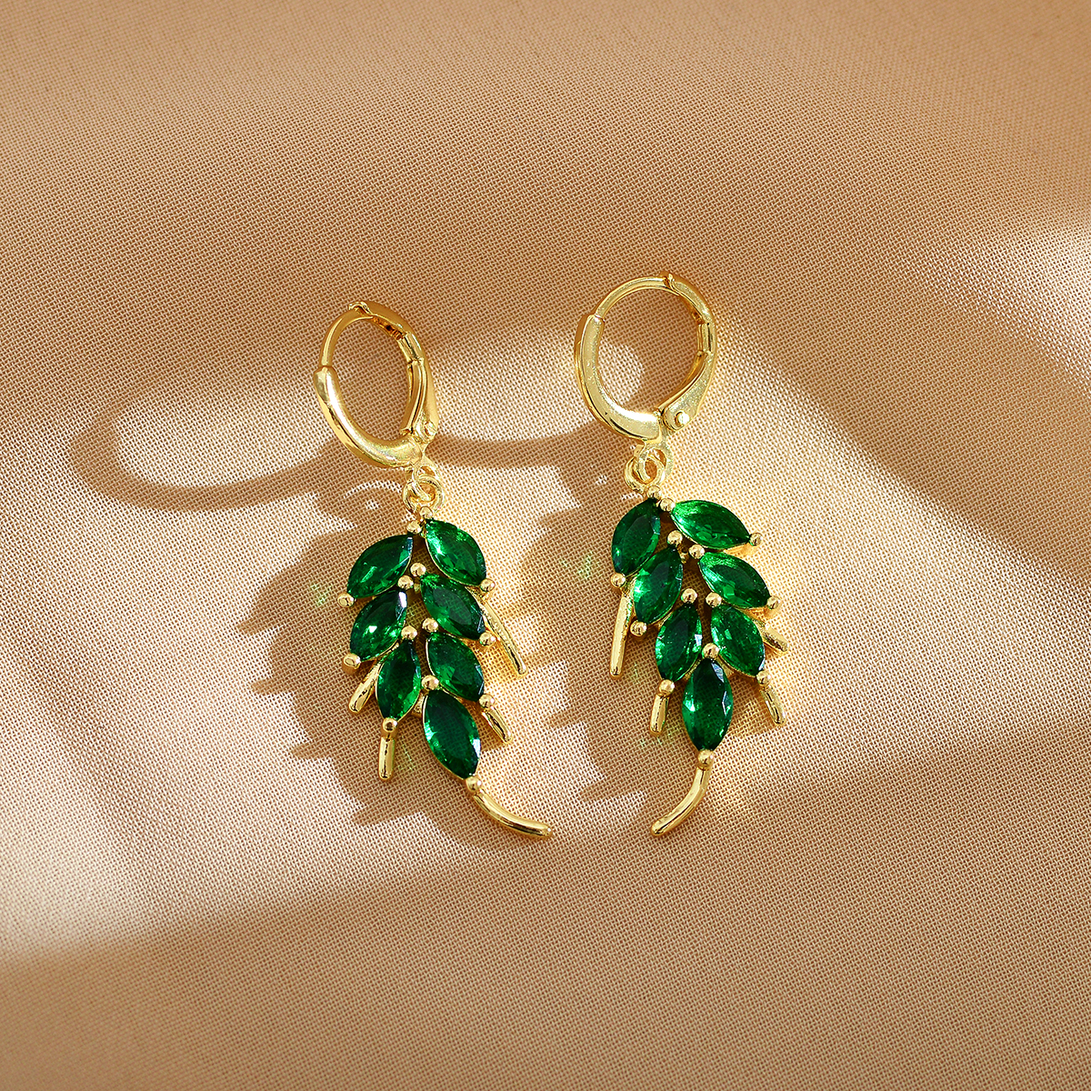 Leaves Drop Earrings For Women, 1 Pair Stainless Steel Gold Plated, Waterproof Non Tarnish With Zircon Inlay