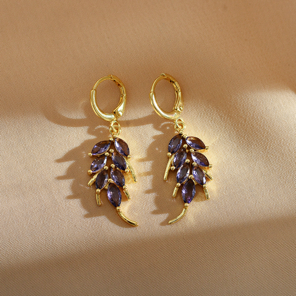 Leaves Drop Earrings For Women, 1 Pair Stainless Steel Gold Plated, Waterproof Non Tarnish With Zircon Inlay 4