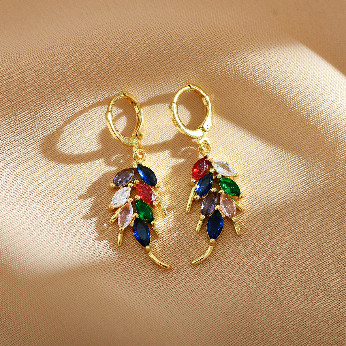 Leaves Drop Earrings For Women, 1 Pair Stainless Steel Gold Plated, Waterproof Non Tarnish With Zircon Inlay 5
