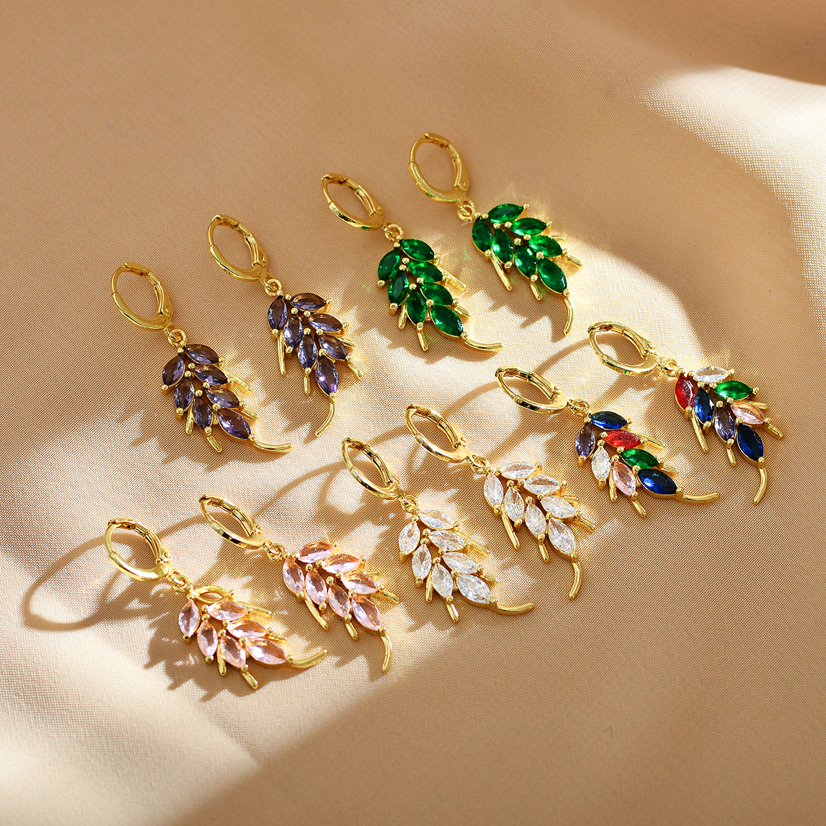 Leaves Drop Earrings For Women, 1 Pair Stainless Steel Gold Plated, Waterproof Non Tarnish With Zircon Inlay 6