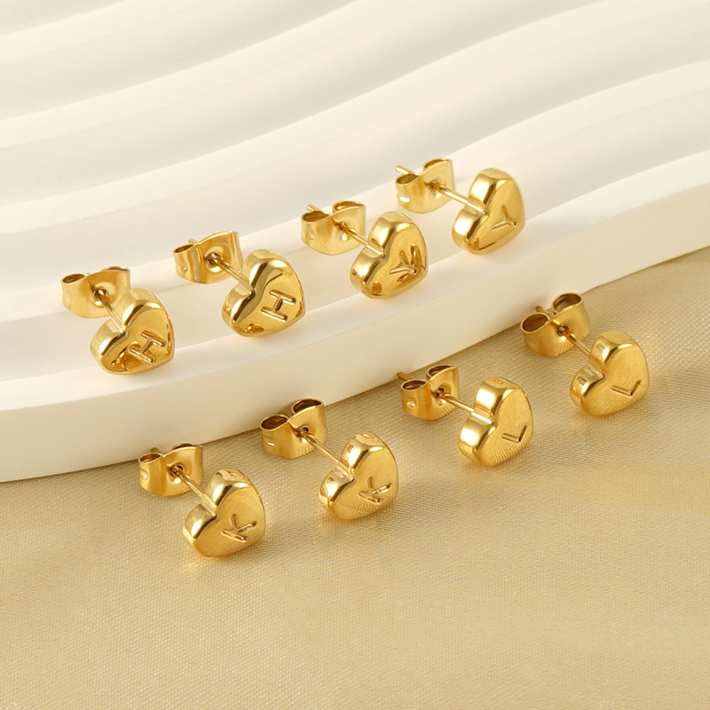 Waterproof Non Tarnish Letter Stud Earrings For Women With 18K Gold Plated PVD Coated 304 Stainless Steel 2