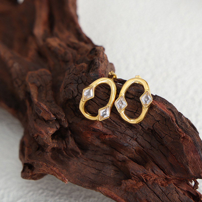Women’s Stud Earrings With Zircon Inlay, 304 Stainless Steel, Real Gold Plated And PVD Coated Finish 2