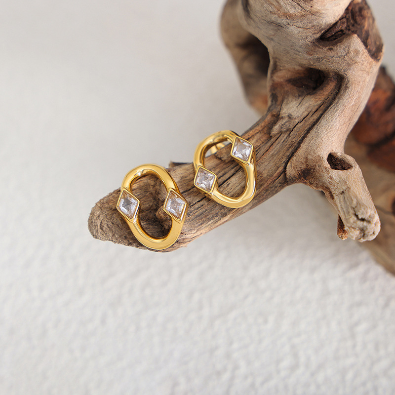 Women’s Stud Earrings With Zircon Inlay, 304 Stainless Steel, Real Gold Plated And PVD Coated Finish 3