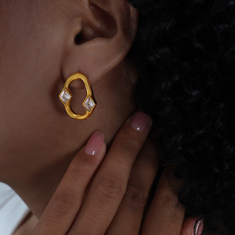 Women’s Stud Earrings With Zircon Inlay, 304 Stainless Steel, Real Gold Plated And PVD Coated Finish 4