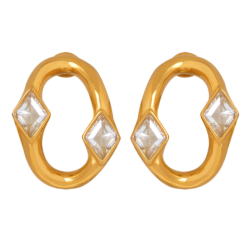 Women’s Stud Earrings With Zircon Inlay, 304 Stainless Steel, Real Gold Plated And PVD Coated Finish 5