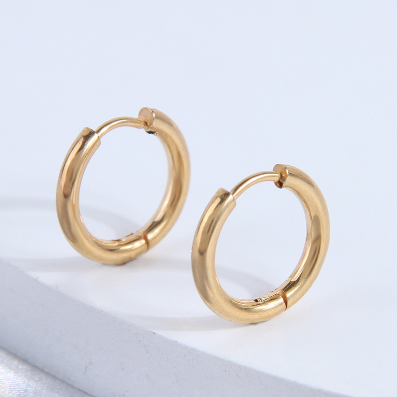 Round Hoop Earrings For Women With 304 Stainless Steel Posts, Electroplated Golden Plated Finish, Stone-Free Design