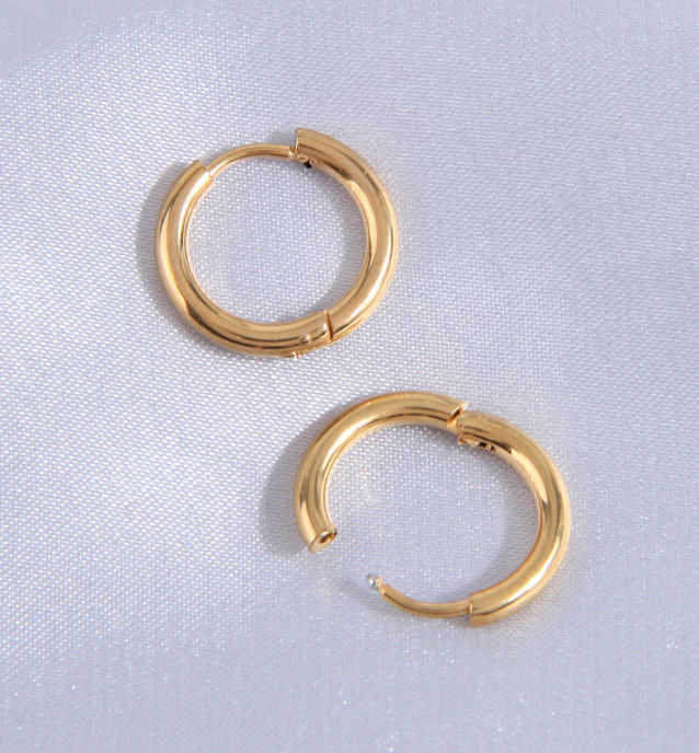 Round Hoop Earrings For Women With 304 Stainless Steel Posts, Electroplated Golden Plated Finish, Stone-Free Design 3