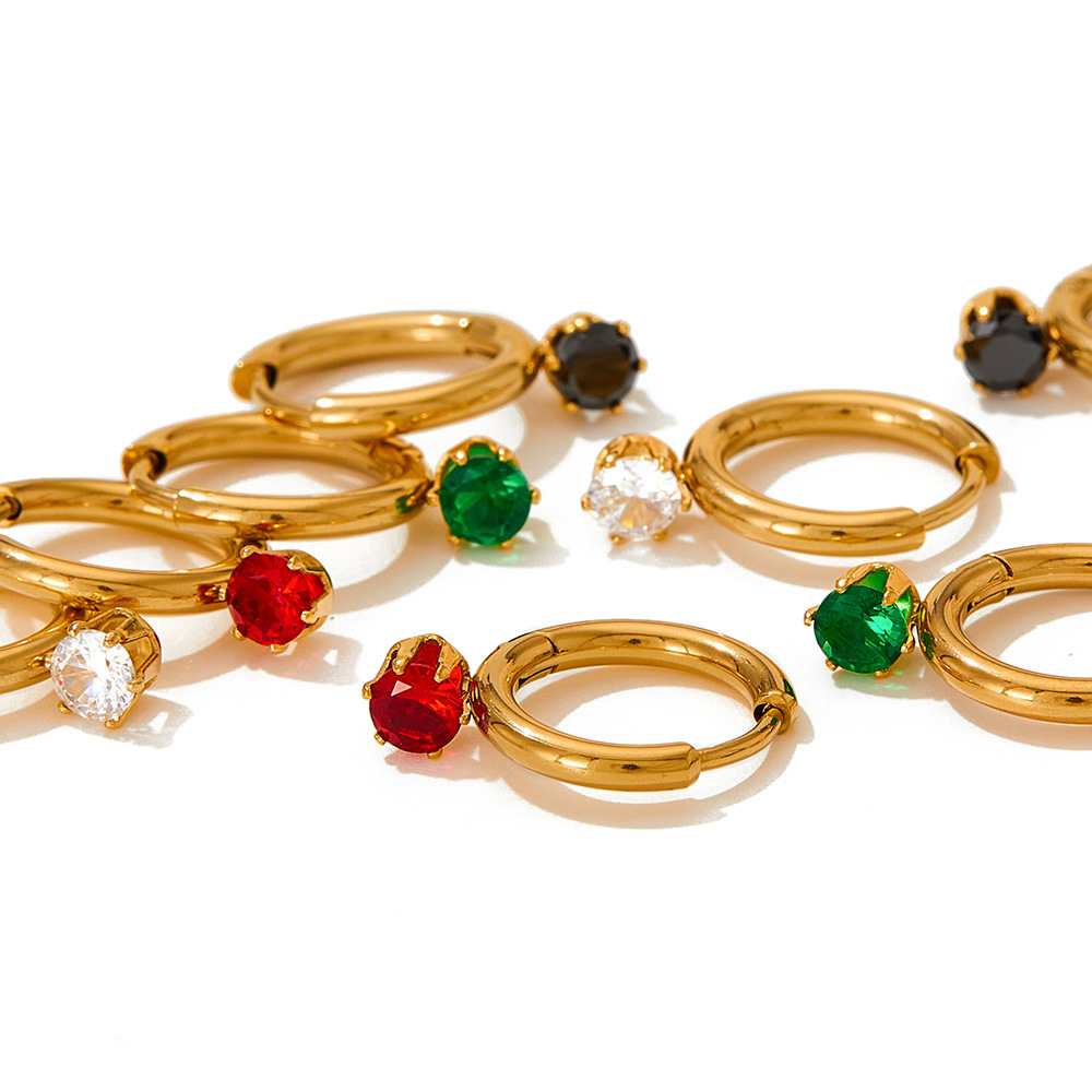 Geometric Earrings For Women Featuring 304 Stainless Steel Ear Pins With 16K Gold Plated PVD Vacuum Plating And Zircon Inlay