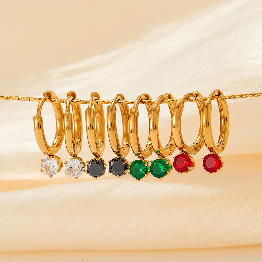 Geometric Earrings For Women Featuring 304 Stainless Steel Ear Pins With 16K Gold Plated PVD Vacuum Plating And Zircon Inlay 4