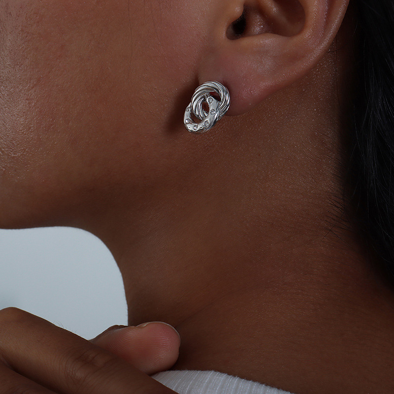 Geometric Inlay Earrings For Women, 304 Stainless Steel With 18K Real Gold Plated And PVD Coated Finish, Featuring Rhinestones 4
