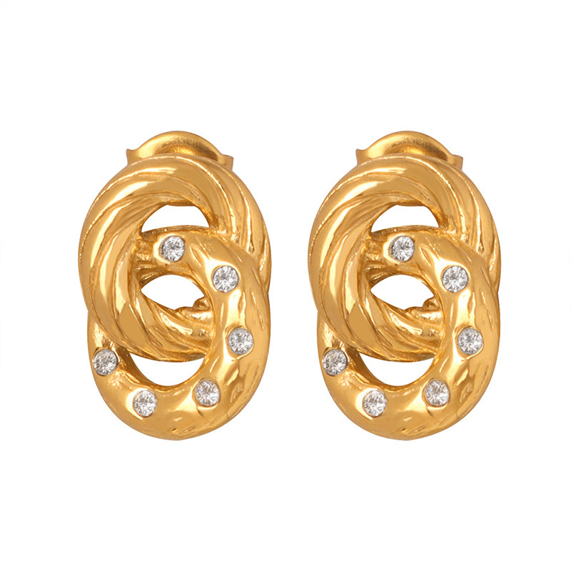 Geometric Inlay Earrings For Women, 304 Stainless Steel With 18K Real Gold Plated And PVD Coated Finish, Featuring Rhinestones 5