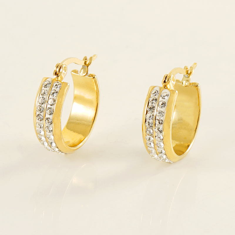 Solid Color 18K Gold Plated Stud Earrings For Women With PVD Coated 304 Stainless Steel And Rhinestone Inlay 3