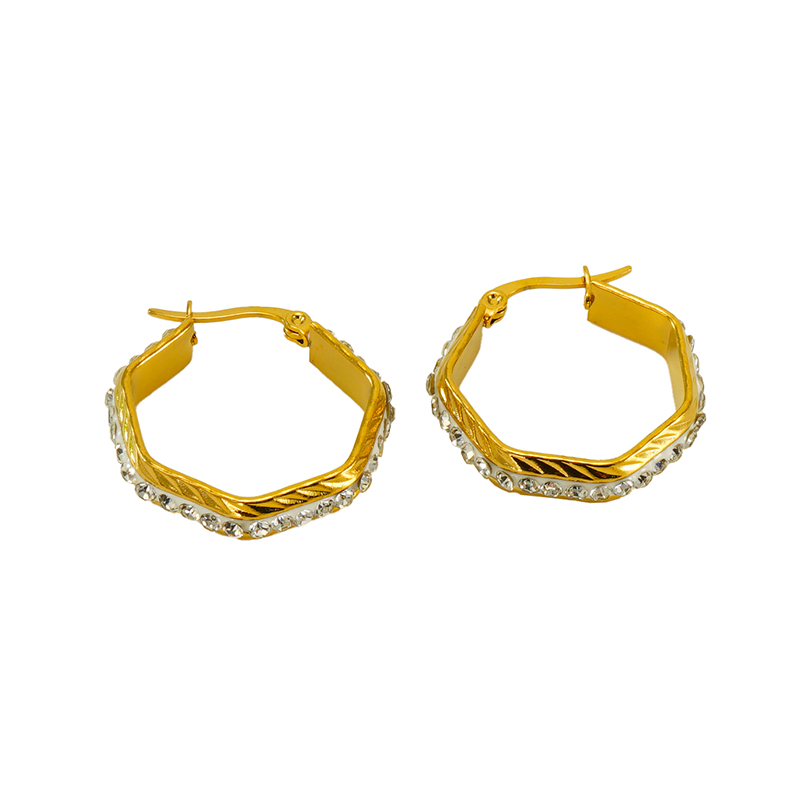 Solid Color 18K Gold Plated Stud Earrings For Women With PVD Coated 304 Stainless Steel And Rhinestone Inlay 5