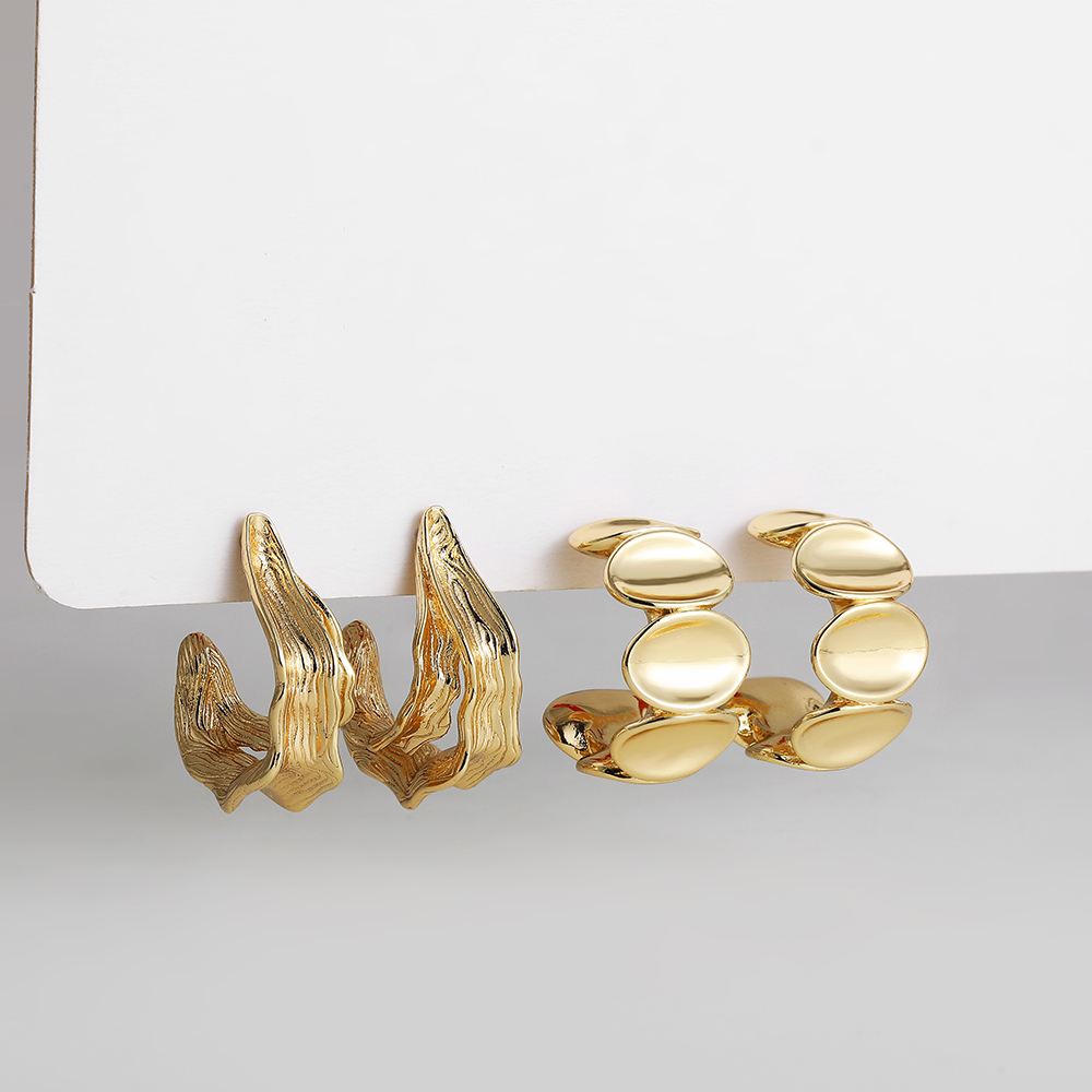 Solid Color Stud Earrings For Women, 18K Real Gold Plated Copper With PVD Coated Plating And 0.03µm Thickness 2