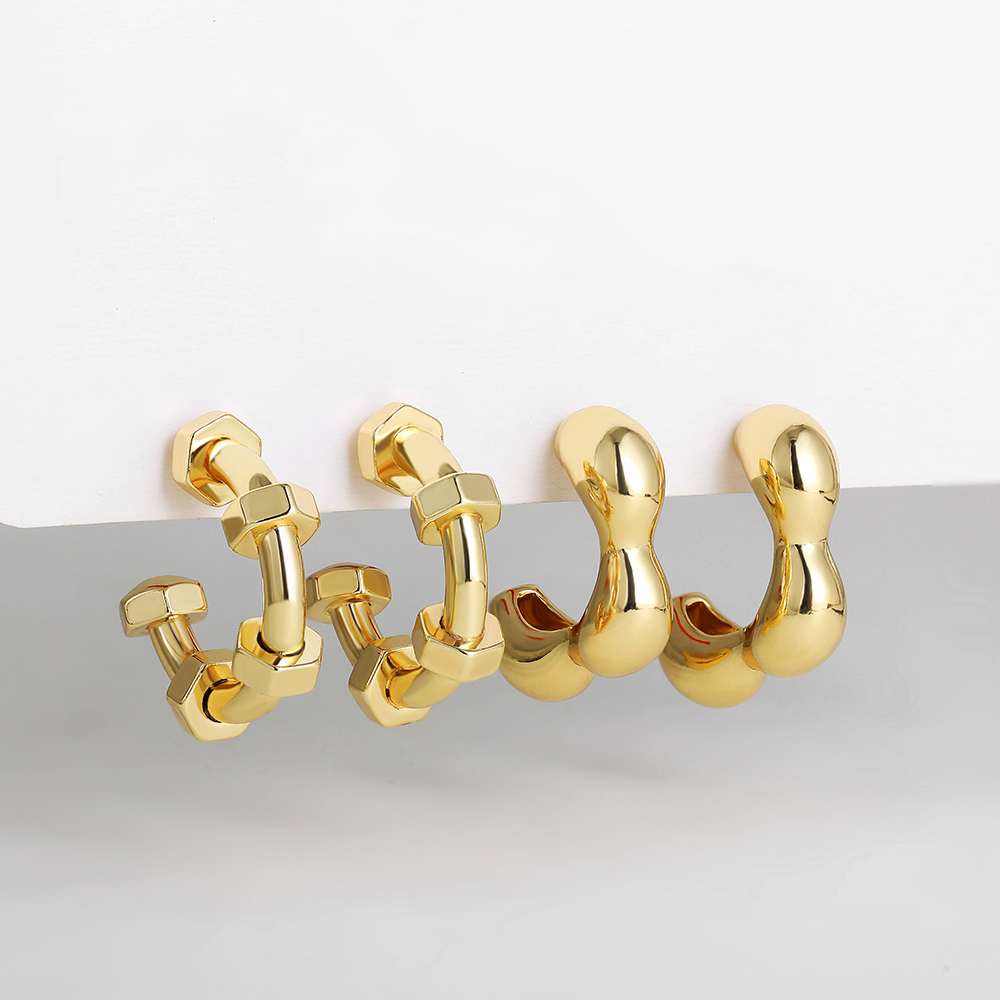 Solid Color Stud Earrings For Women, 18K Real Gold Plated Copper With PVD Coated Plating And 0.03µm Thickness 3