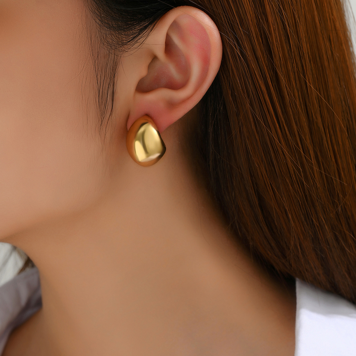 Solid Color Stud Earrings For Women, 18K Real Gold Plated Copper With PVD Coated Plating And 0.03µm Thickness 6