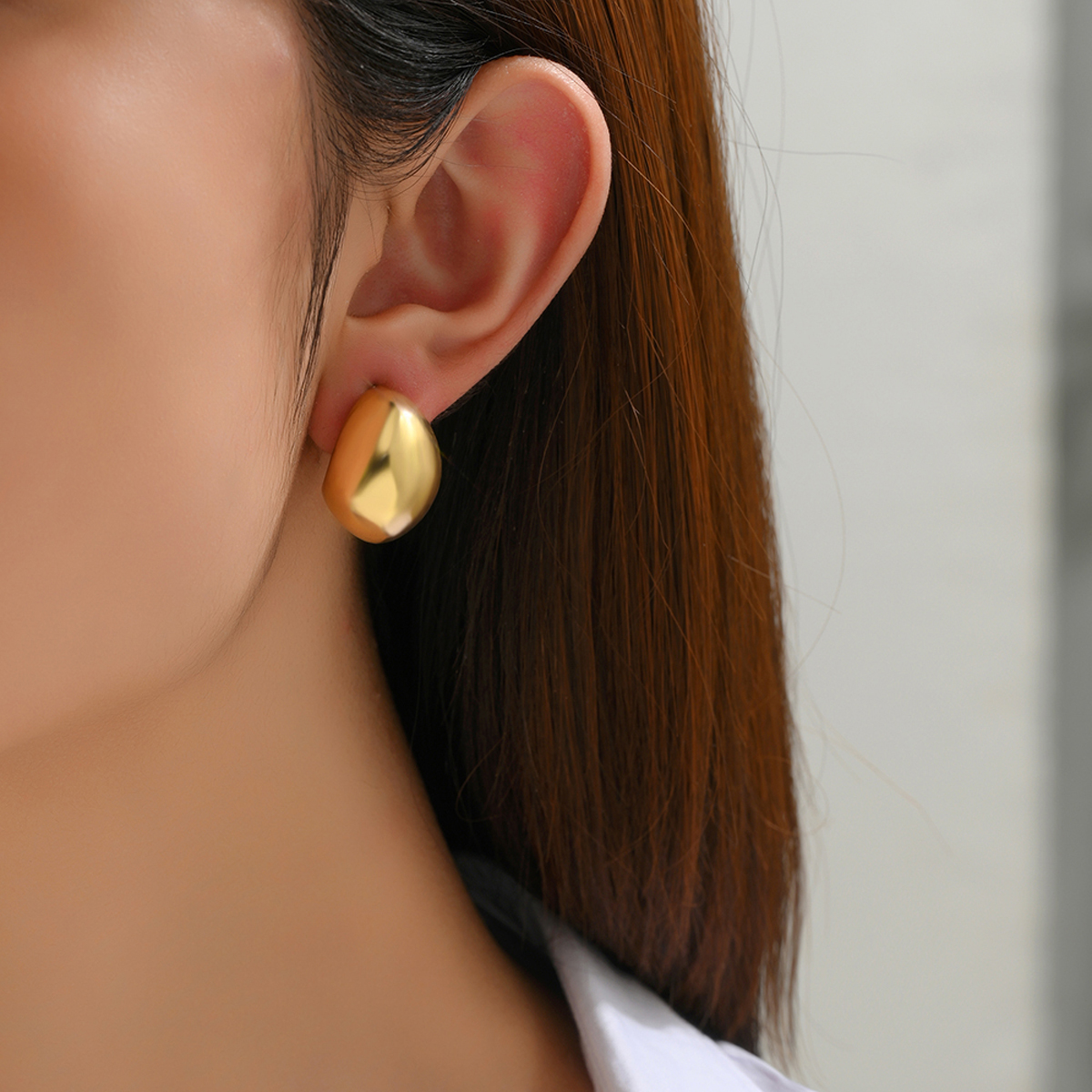 Solid Color Stud Earrings For Women, 18K Real Gold Plated Copper With PVD Coated Plating And 0.03µm Thickness 8