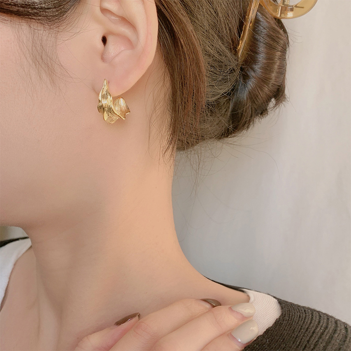Solid Color Stud Earrings For Women, 18K Real Gold Plated Copper With PVD Coated Plating And 0.03µm Thickness 10