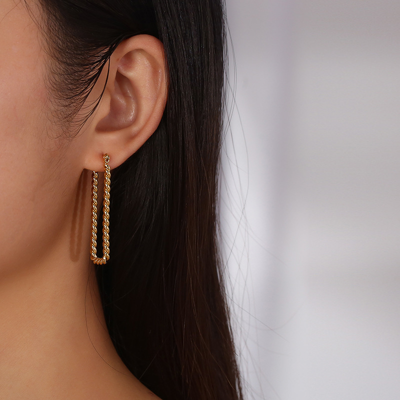 Geometric Earrings For Minimalist Fashion, 1 Pair Stainless Steel Featuring 18K Gold Plated Design